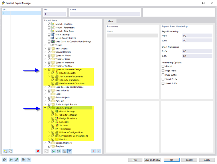 Printout Report Manager with Chapters for Concrete Design