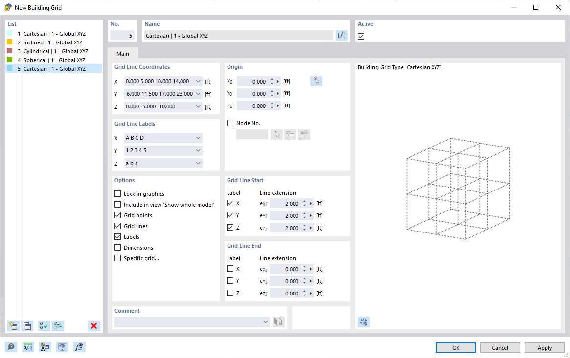 Dialog Box "New Building Grid"
