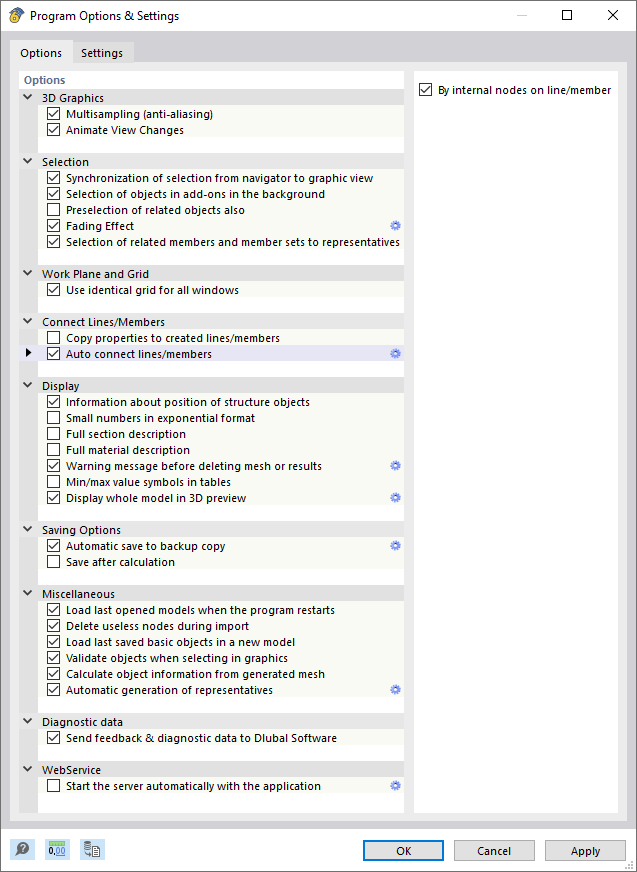 Tab "Options" in Dialog Box "Program Options & Settings"