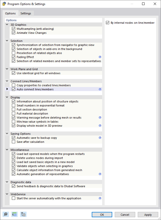 "Options" Tab in "Program Options & Settings" Dialog Box