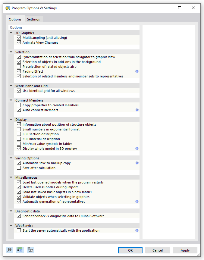 Dialog Box "Program Options & Settings", Tab "Options"