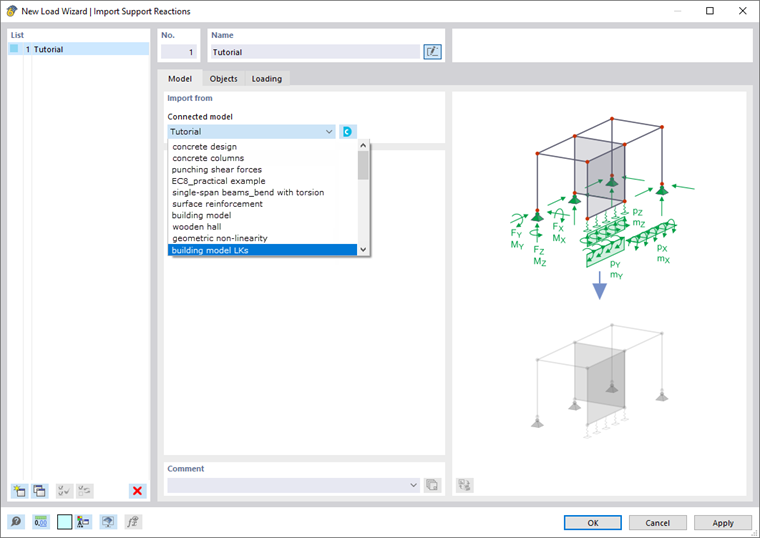 Dialog Box "New Load Wizard | Import Support Reactions"