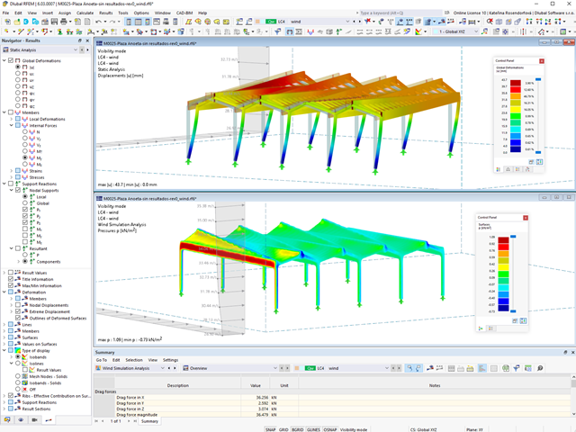 Wind Deformation of Roof Structure in RFEM