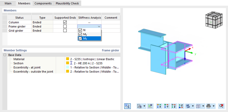 Selecting Internal Forces for Stiffness Analysis