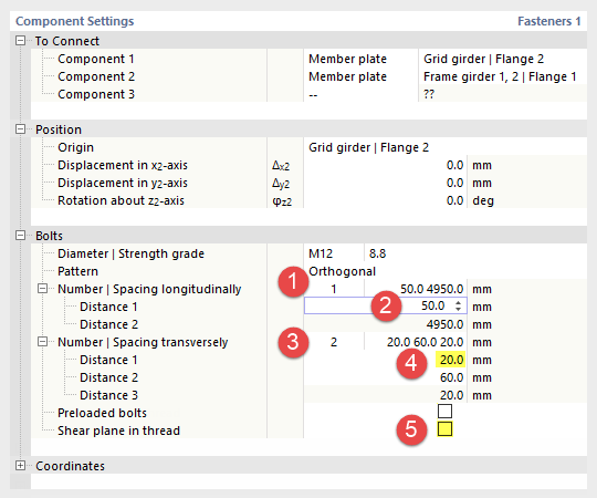 Defining Numbers and Distances of Bolts