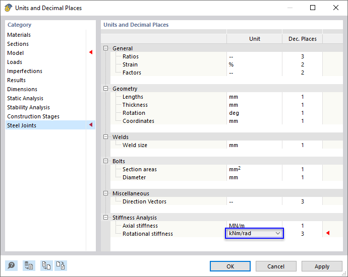 Adjusting Units for Rotational Stiffness