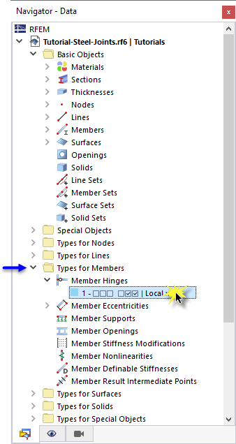 Opening Dialog Box to Define New Member Hinge