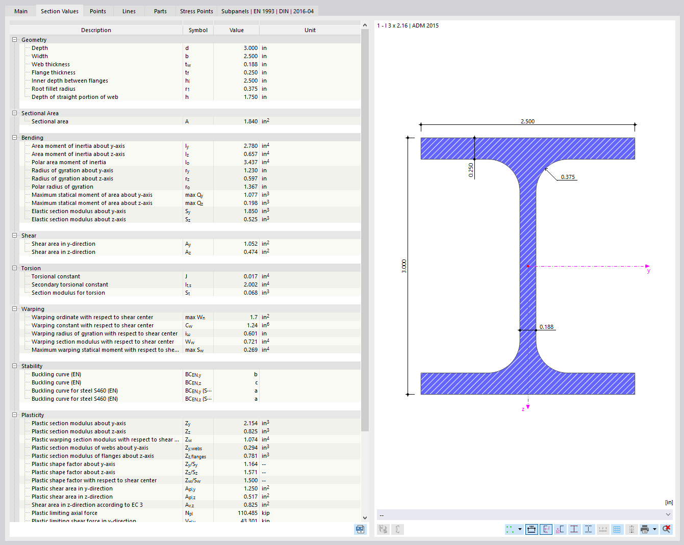 Cross-Section Properties of Parametric Section