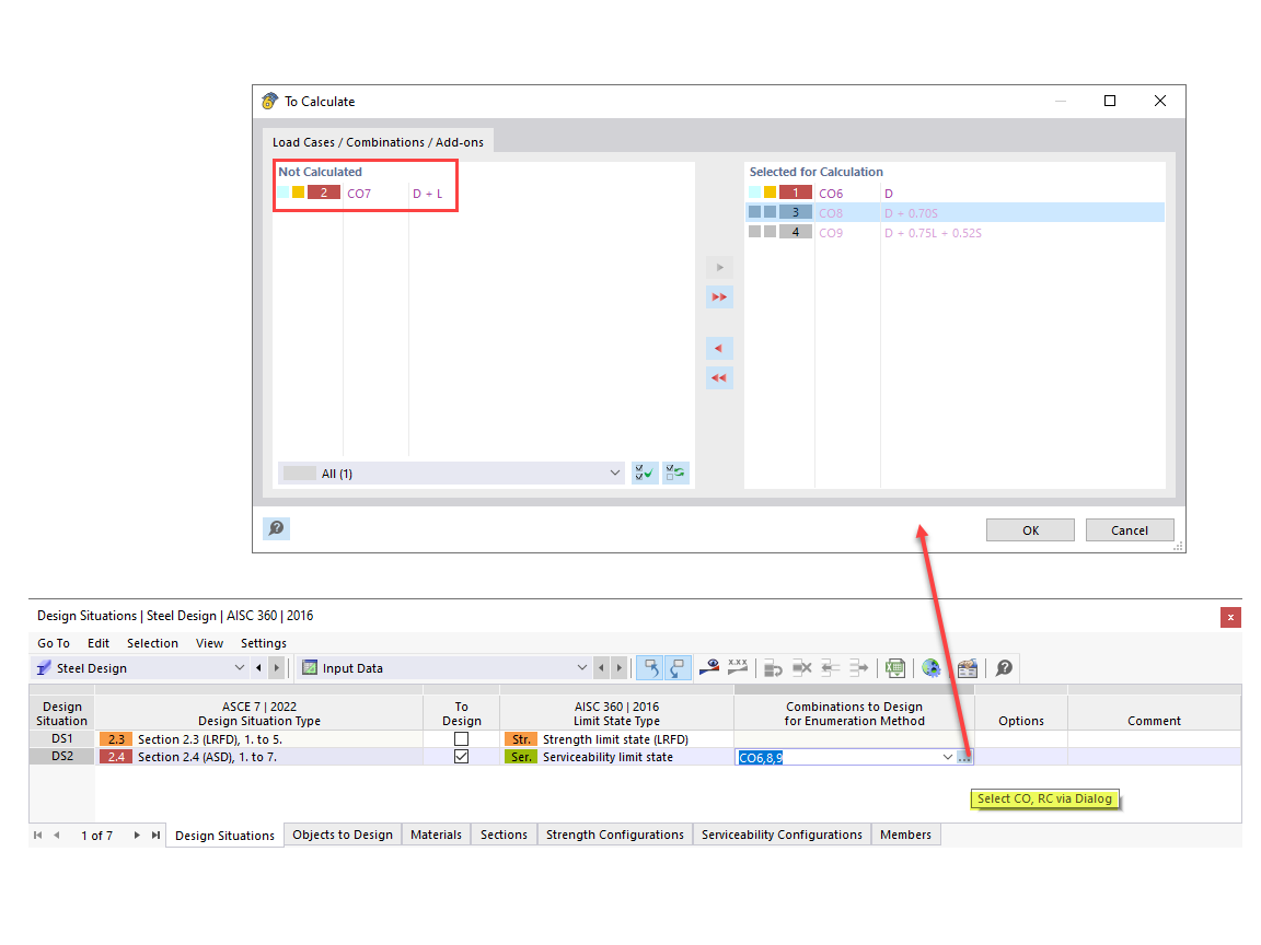 FAQ 005420 | How do I exclude specific Load Combinations (COs) in the design add-on?