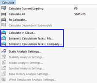Menu "Calculate" for Cloud Calculations