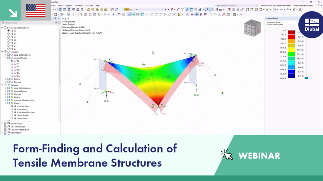 A detailed look into the process of form-finding and calculation for tensile membrane structures using advanced RFEM 6 computational tools.