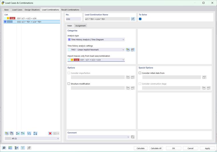 Load Combinations for Time History Analysis