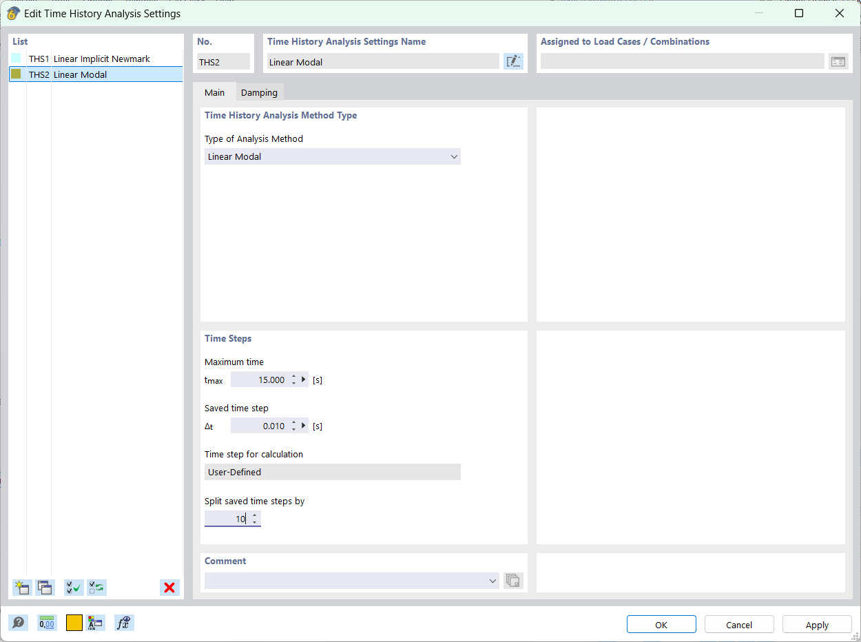 Dialog Box "New Time History Analysis Settings"