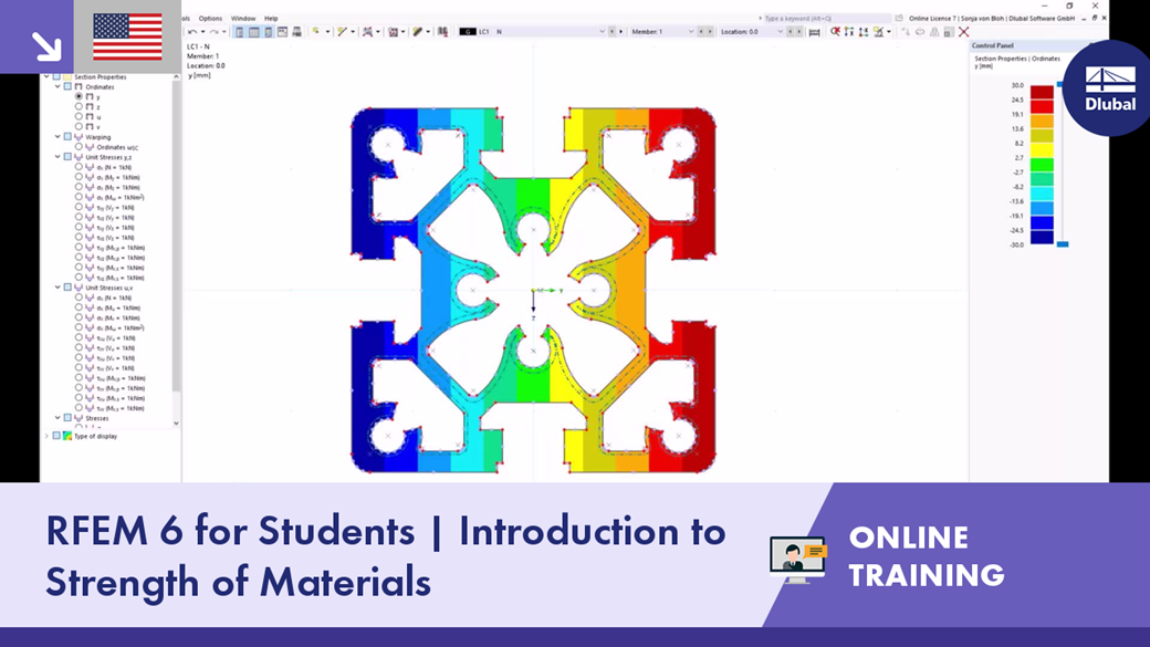 A group of students participates in an online training session focused on learning the fundamentals of strength of materials using RFEM 6 software by an instructor through a digital platform.
