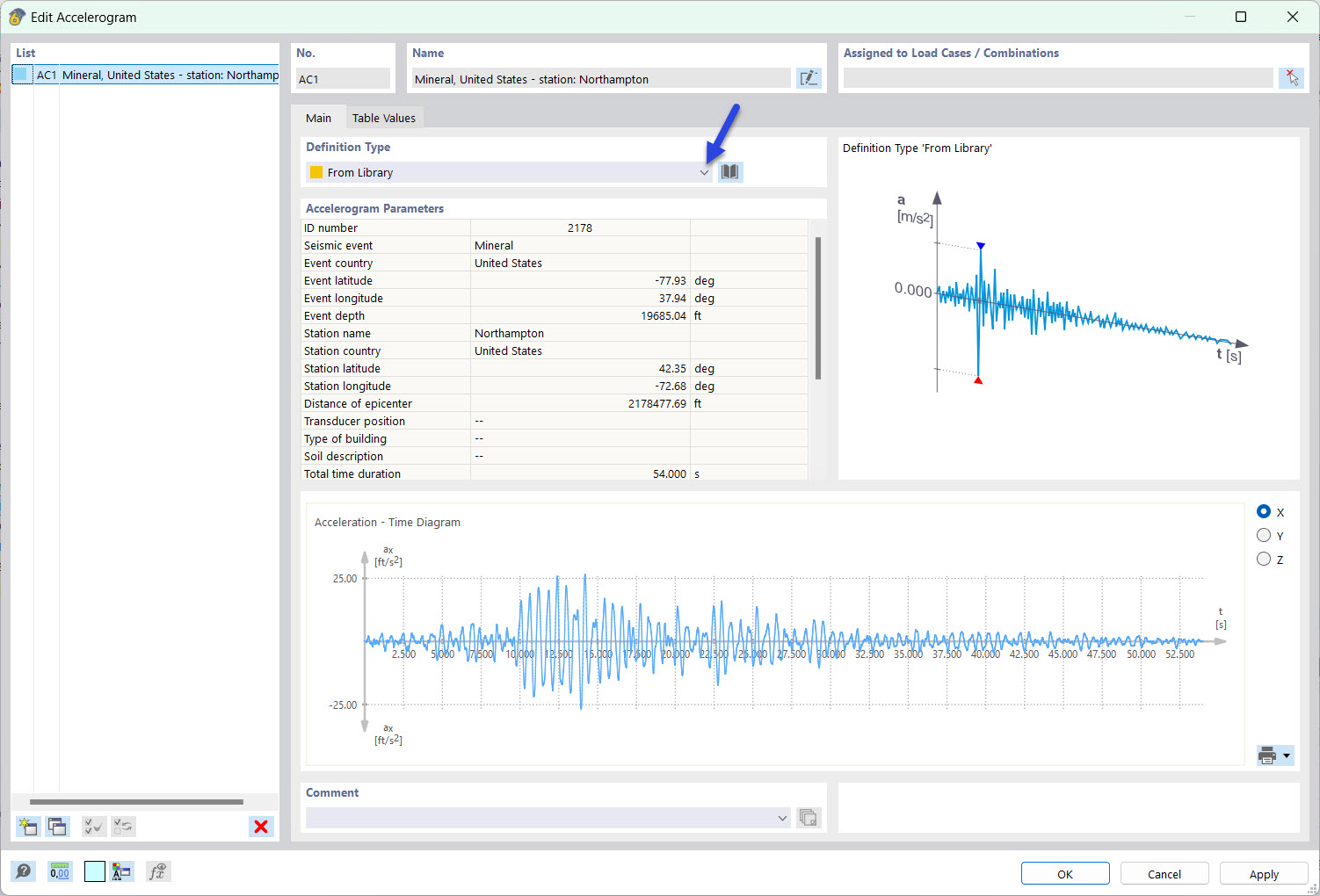 Using Accelerogram from Library