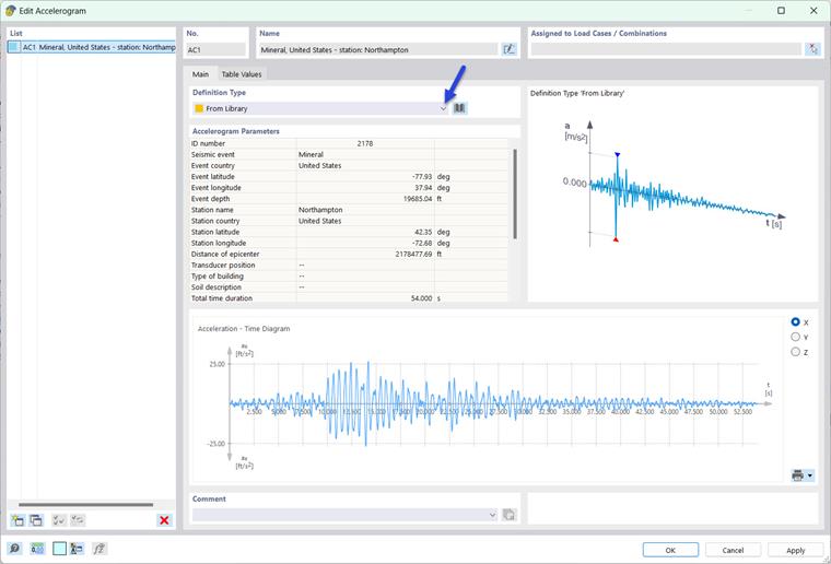 Using Accelerogram from Library