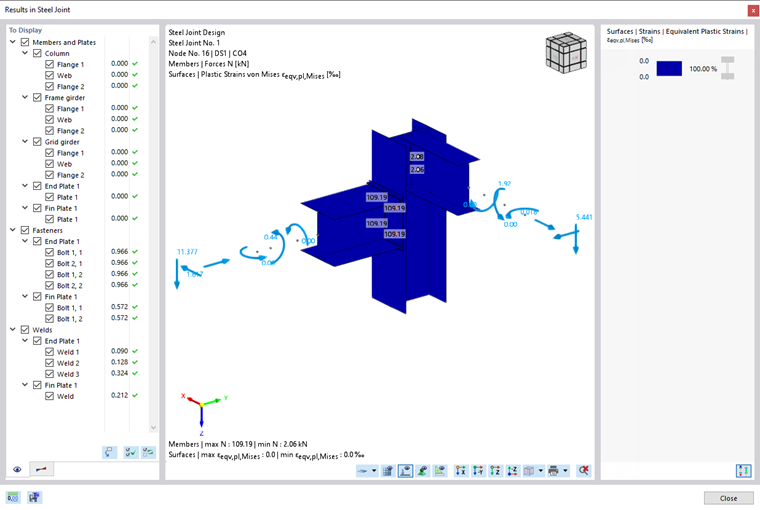 Results in Steel Joint With Control Settings in Navigator "To Display"