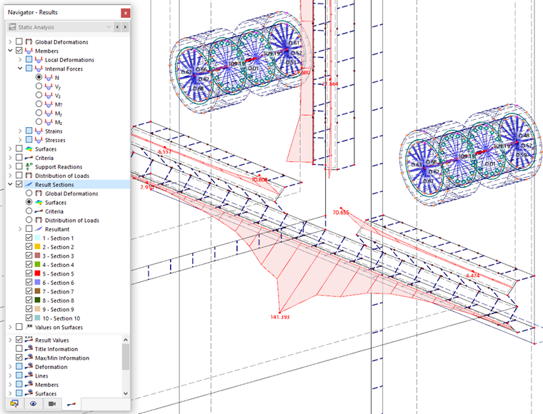 Results of Members (Bolts) and of Result Sections (Welds)
