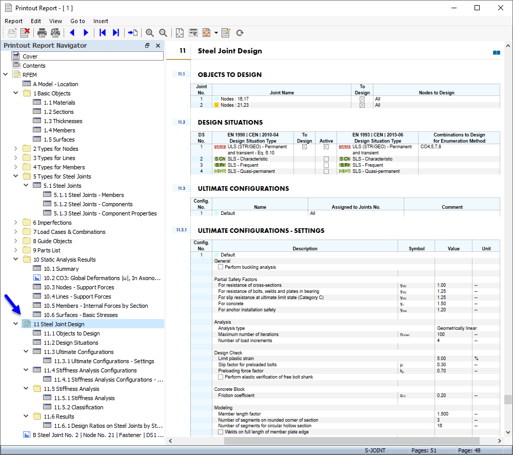 "Steel Joint Design" Data in Printout Report