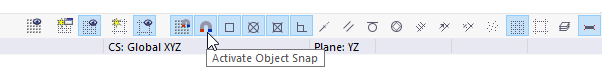 Buttons for Snap and Object Snap in the CAD Toolbar