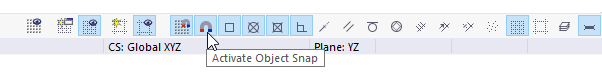 Buttons for Snap and Object Snap in CAD Toolbar