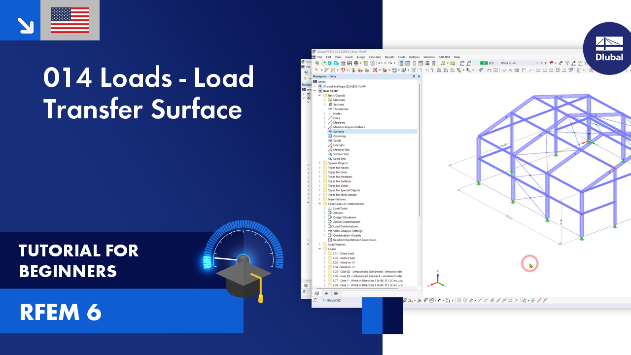RFEM 6 Tutorial for Beginners | 014 Loads | Load Transfer Surface (USA)