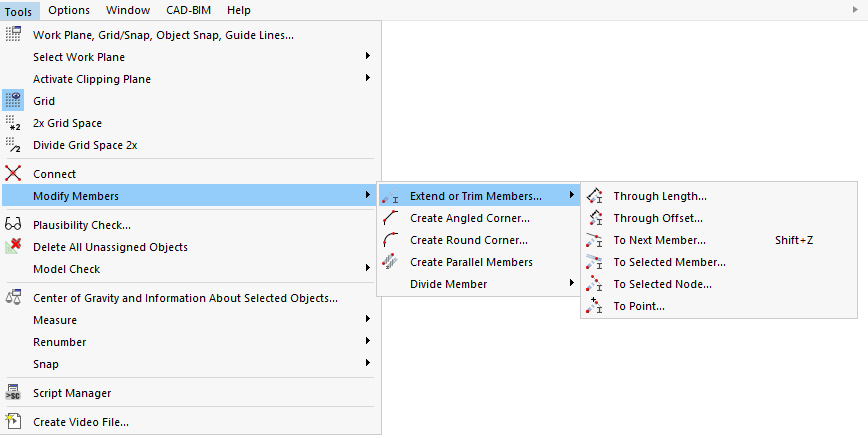 Menu Functions for Extending or Trimming Members