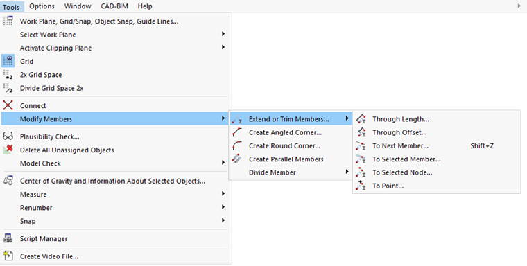 Menu Functions for Extending or Trimming Members