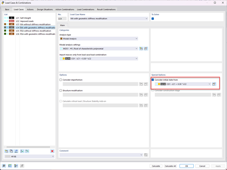 Selecting Desired Initial State in Modal Analysis Load Case (KB1867)