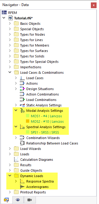 Navigator Items Relevant to Dynamic Analysis