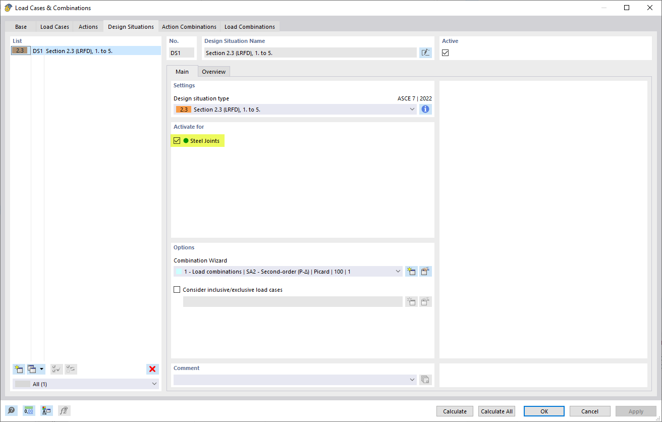 Design Situation 'DS-1' According to Second-Order Analysis for Steel Joints Design