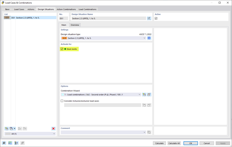 Design Situation 'DS-1' According to Second-Order Analysis for Steel Joints Design