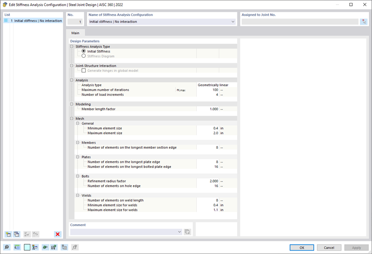 Setting of Stiffness Analysis Configuration for Steel Joint Design