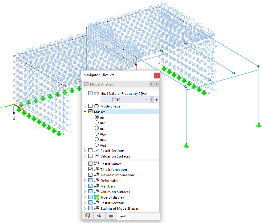 Masses in Mesh Points Acting in X Direction