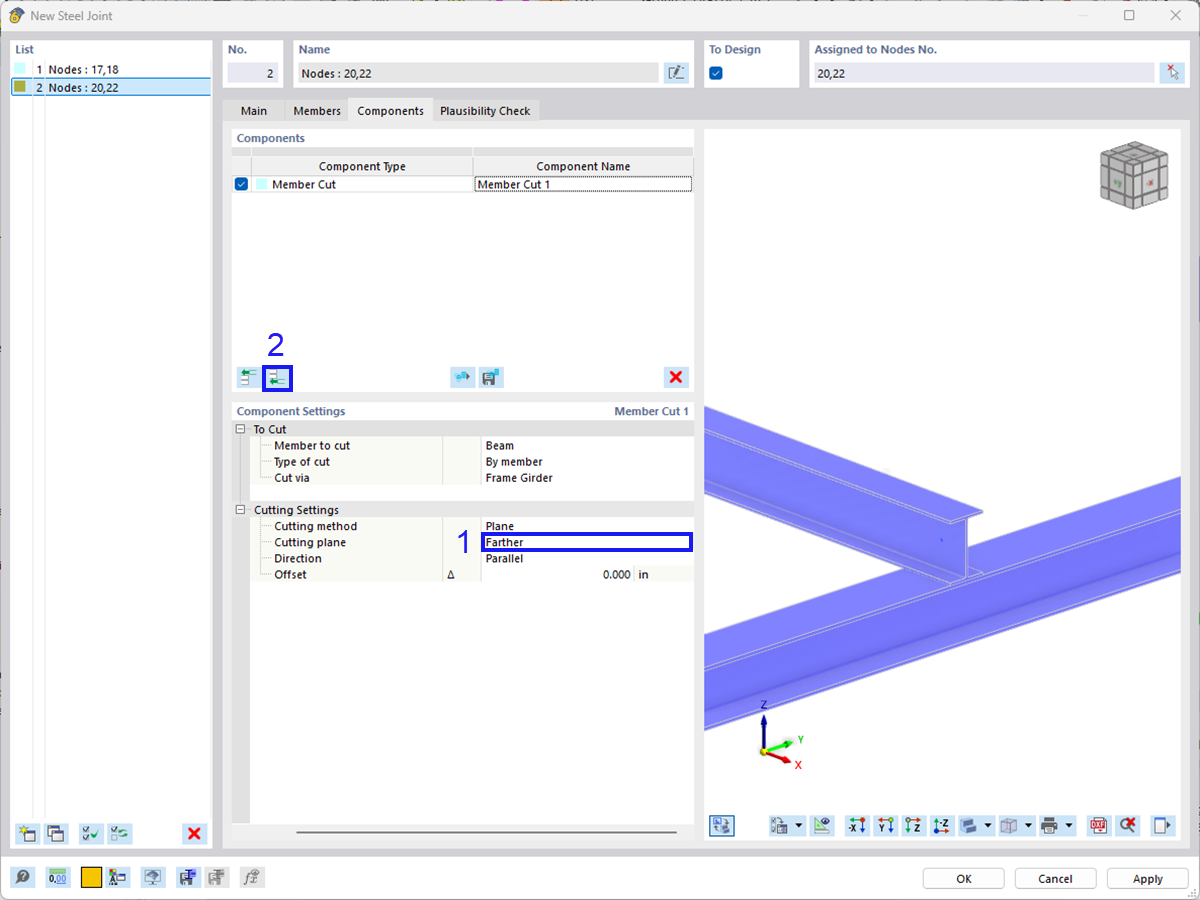 Defining Cutting Plane for Member Cut