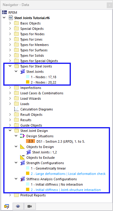 Navigator Items for Steel Joint Design