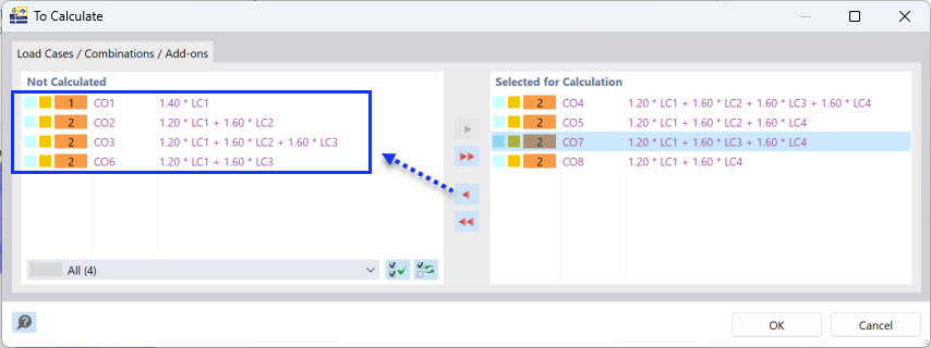 Deselecting Combinations for Calculation