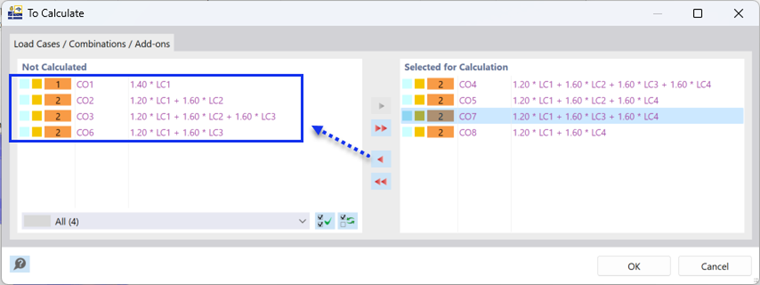 Deselecting Combinations for Calculation