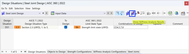 Button "Show Stiffness Analysis Results" in Table Toolbar