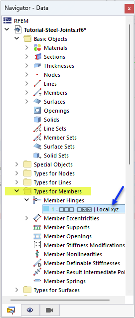 Opening Dialog Box to Define New Member Hinge