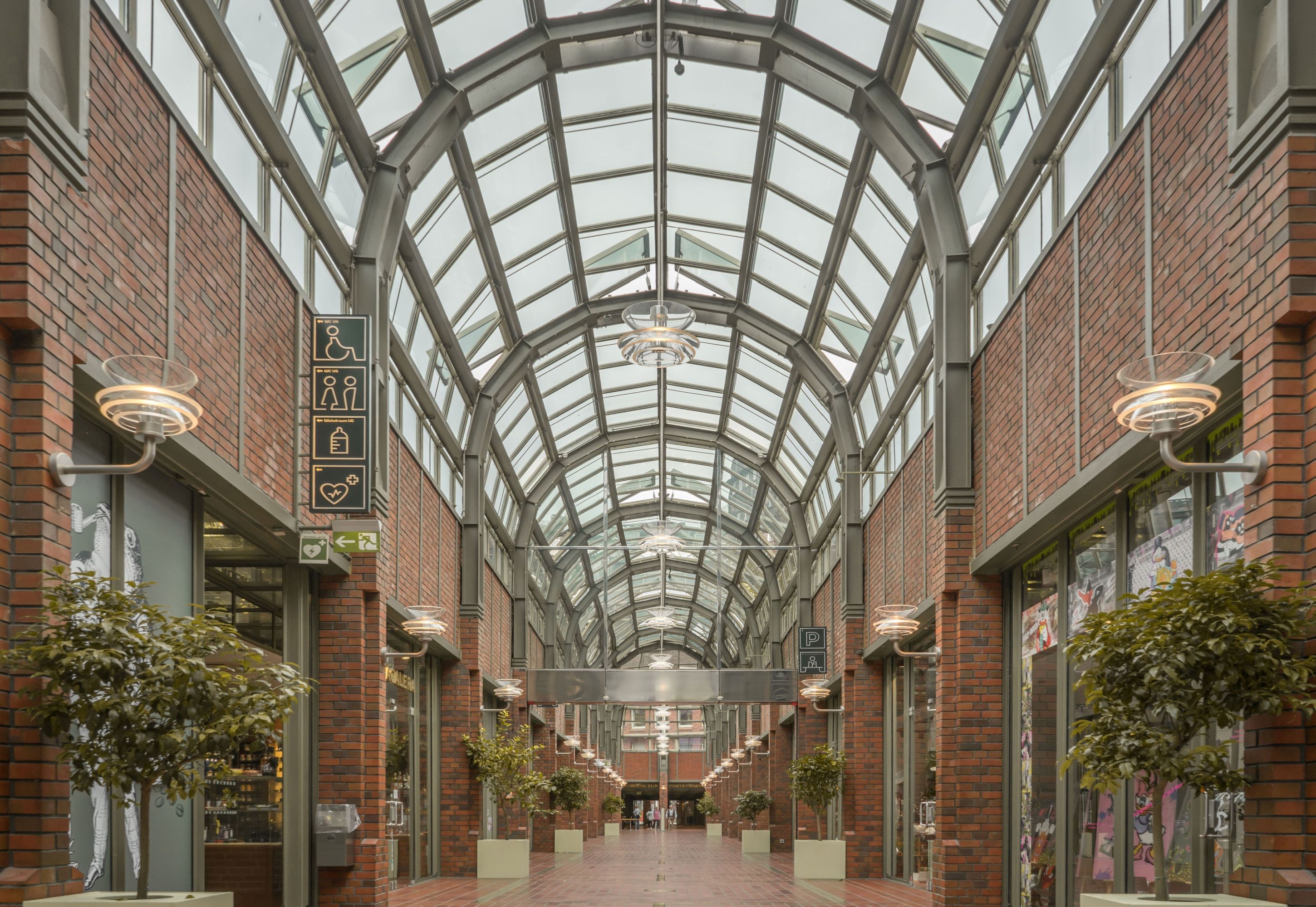 Hanseviertel in Hamburg, Combining Traditional Brick Construction with Large, Modern Glass Surfaces
