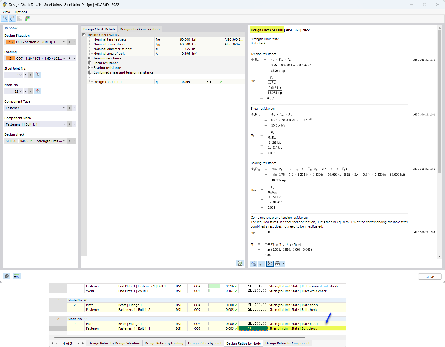 Design Check Details of Bolt