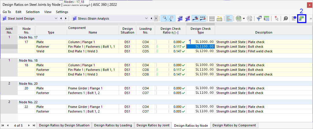 Opening "Results in Steel Joint" Window