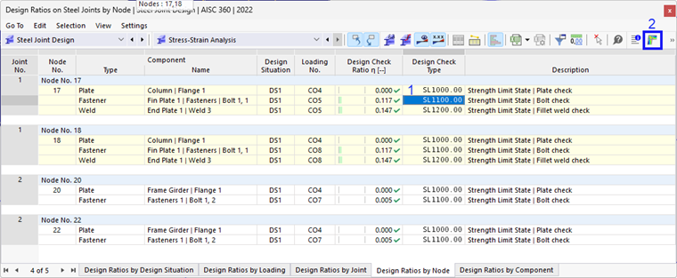 Opening "Results in Steel Joint" Window
