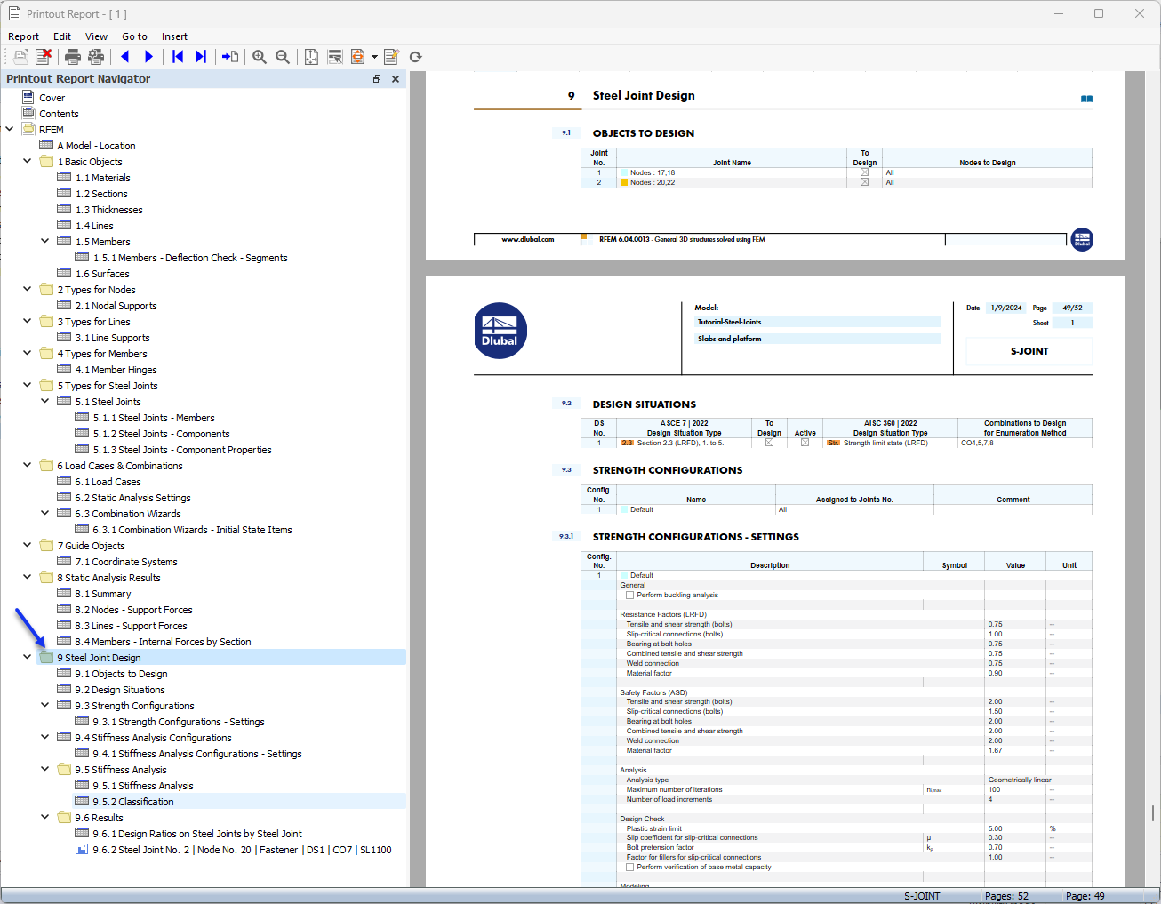 "Steel Joint Design" Data in Printout Report