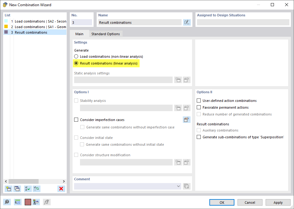 Combination Wizard – Result Combinations