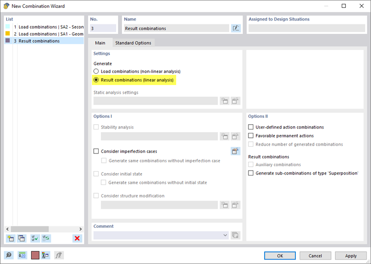 Combination Wizard – Result Combinations