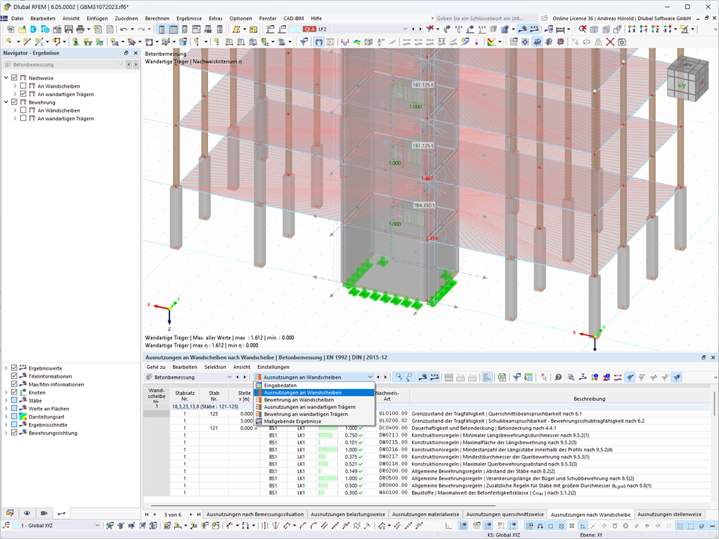 Feature 002745 | Result Tables for Shear Walls and Deep Beams