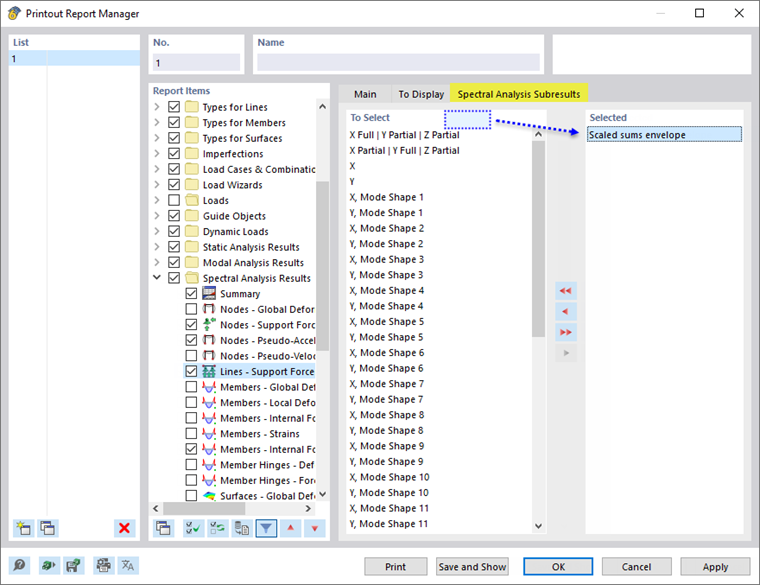 Selecting Scaled Sums Envelope Results