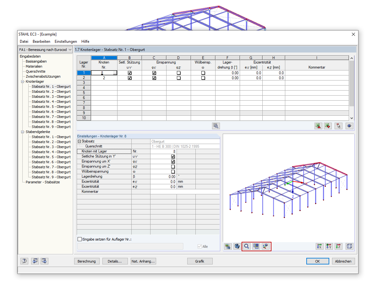 Definition of support conditions for member sets in steel design according to EN 1993-1-1, Section 6.3.4.